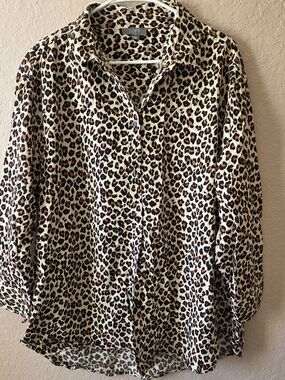 Loft Womens 2-Piece Notch Collar Short Pajama Set Leopard Print Large Cotton